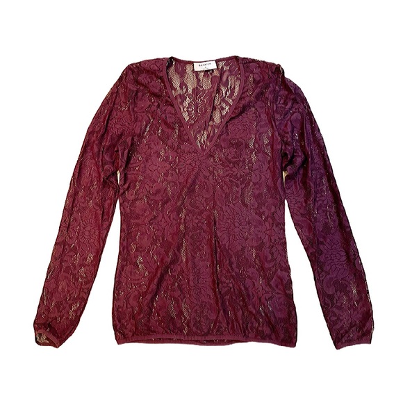 ARITZIA BABATON | Siza Burgundy Lace Blouse Top - Picture 9 of 14